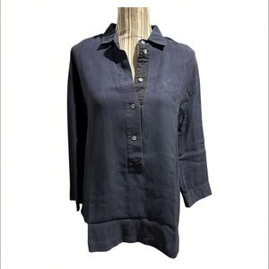 JCrew navy blue 3/4 sleeve pullover blouse linen blend xsmall collared
